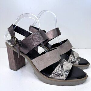 Hispanitas Sandals Size 10 Bronze Snakeskin Slingback Block Heel Platform Shoes